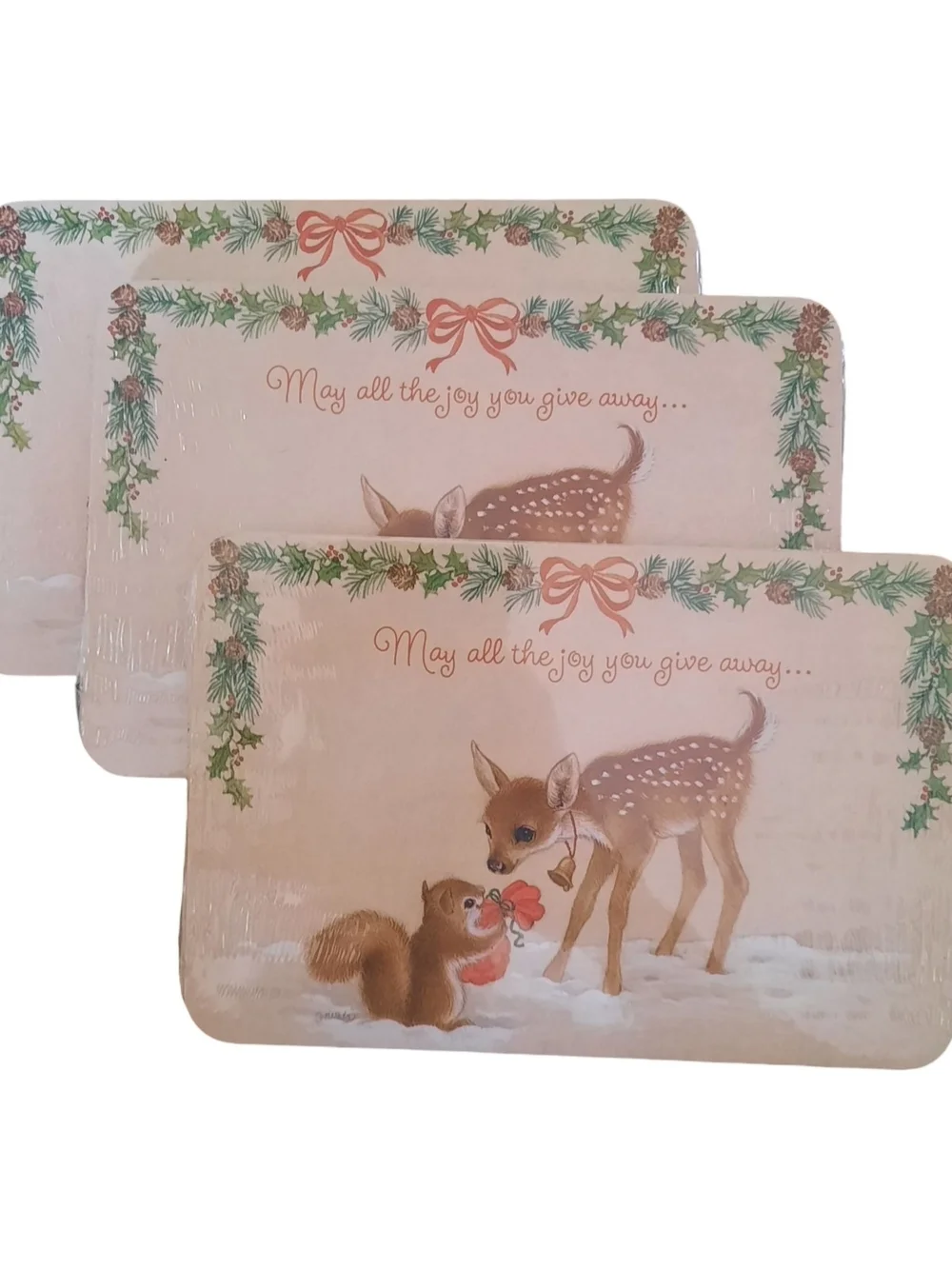 Hallmark Holiday Postcards with Green Garland and Brown Fawn